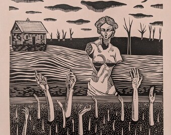 I'll Just Grow My Own Original Linocut Print