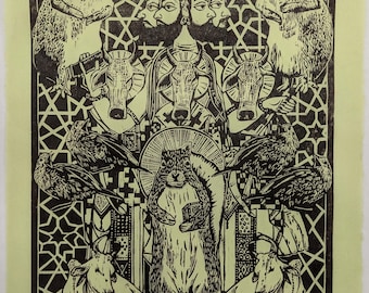 Brahama With Squirrels original handmade woodblock print