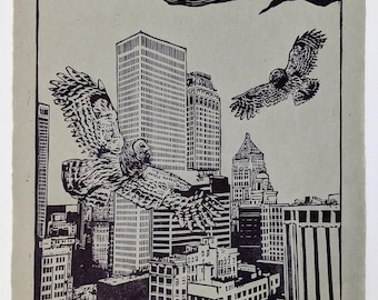 Storm in the Deco District Original Linocut print