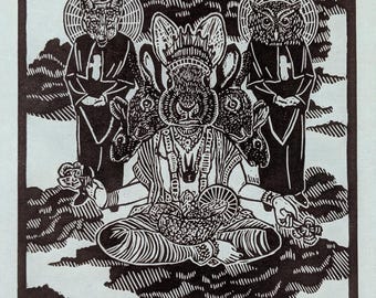 Lord Bunny original handmade woodcut print wood block print linocut