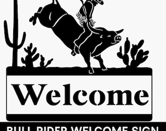 Letrero de bienvenida para jinete de toros DXF – Arte mural metálico de rodeo vaquero (archivo CNC)