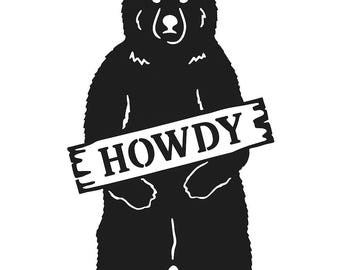 Letrero de oso "HOWDY" - Archivo DXF para corte por plasma CNC / Descarga de arte metálico de cabaña estilo western