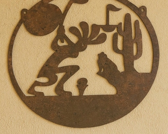Arte mural metálico personalizado de Kokopelli Golf – Decoración del desierto del suroeste