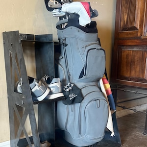 Custom Golf Bag Storage Rack – Metal Organizer for Golf Clubs, Shoes & Gear – Rustic Golf Decor – Garage or Man Cave golf storage