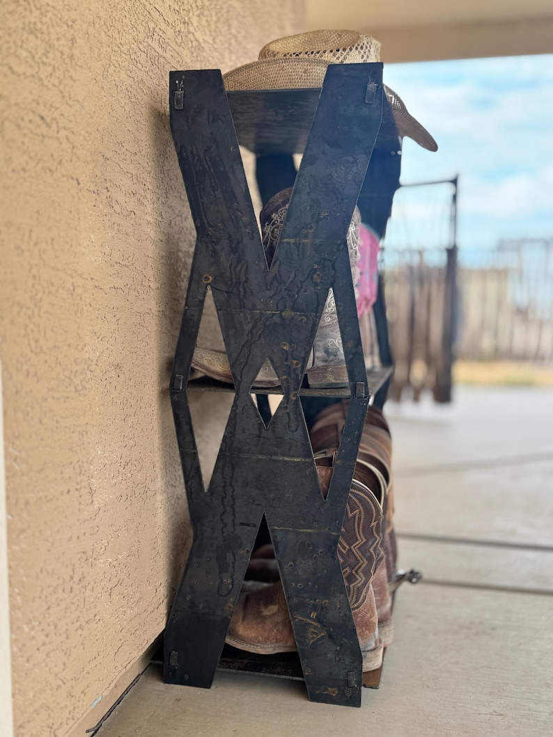Handmade Rustic Steel Boot Rack – Collapsible Western Shelf - Etsy