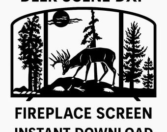 Archivo DXF de pantalla de chimenea con escena de ciervos – Arte rústico en metal con temática de vida silvestre (Descarga digital)