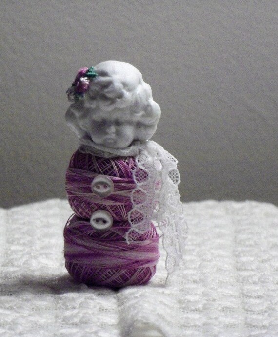 Items similar to Vintage Tatting Thread Spool Doll German "Lavender