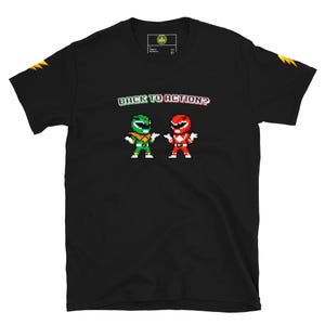 Back To Action Pixel Rangers T-Shirt – Retro Gamer Power Tee, MMPR Tribute, Lightning Sleeve Shirt