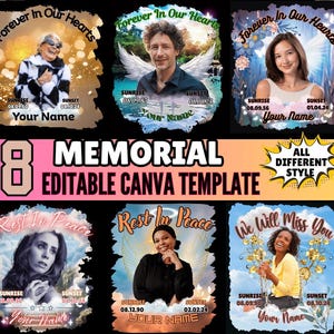 In Loving Memory Design Canva Editable Bundle Memorial PNG, Blue Memorial Shirt, DTF, Celebration of Life, Funeral, RIP, Heaven's Stairway