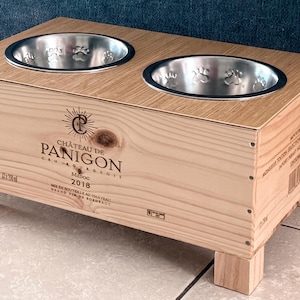 wine crate pet feeding station