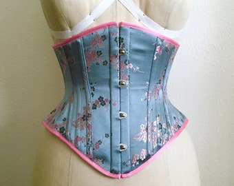 PUIMOND PY01 Pink Cherry Blossom Brocade Tightlacing Cincher Corset Size 20 NEW In-stock