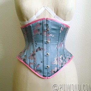 PUIMOND PY01 Pink Cherry Blossom Brocade Tightlacing Cincher Corset Size 20 NEW In-stock image 1