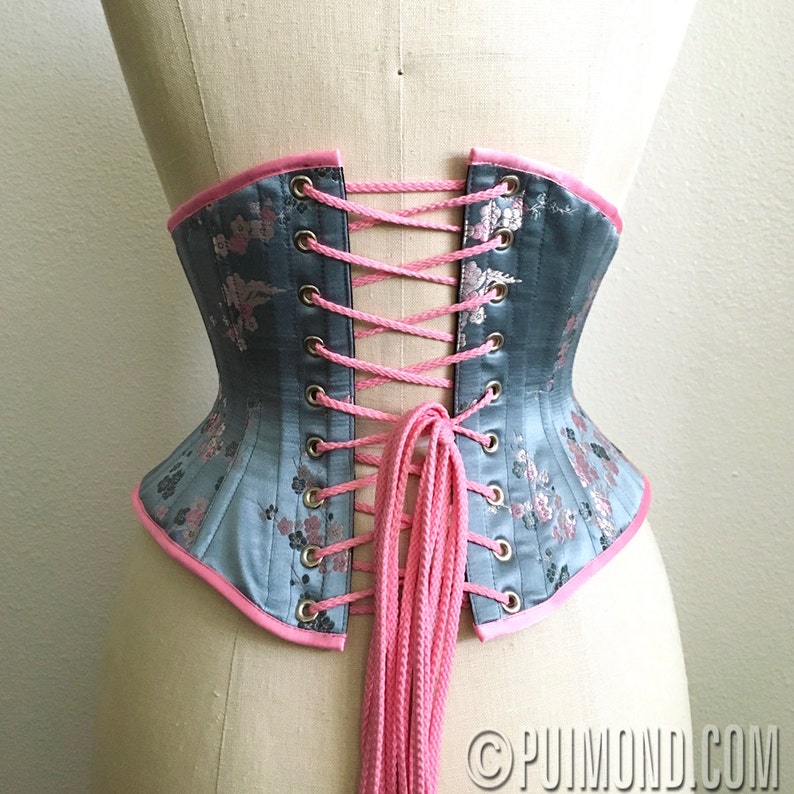 PUIMOND PY01 Pink Cherry Blossom Brocade Tightlacing Cincher Corset Size 20 NEW In-stock image 4