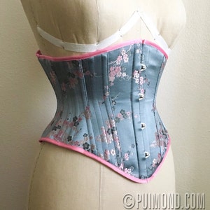 PUIMOND PY01 Pink Cherry Blossom Brocade Tightlacing Cincher Corset Size 20 NEW In-stock image 3