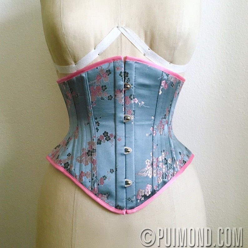 PUIMOND PY01 Pink Cherry Blossom Brocade Tightlacing Cincher Corset Size 20 NEW In-stock image 1