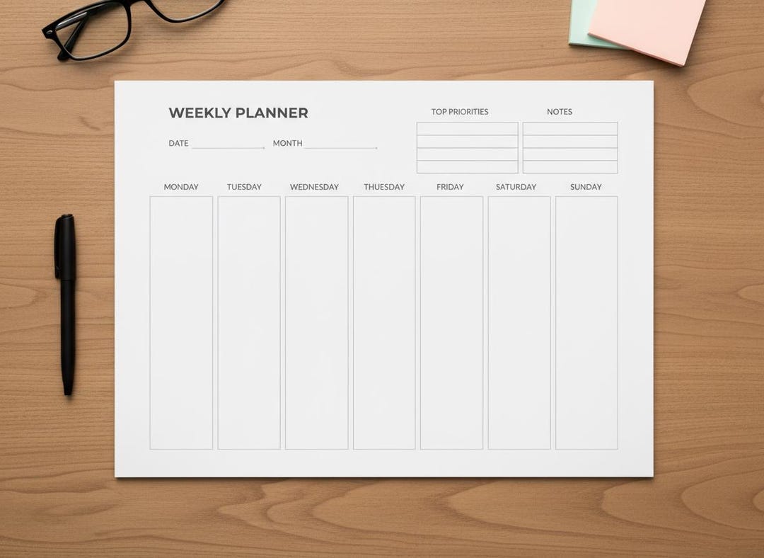 Minimalist Weekly Planner Printable A4 PDF Priorities & Tasks, Clean ...