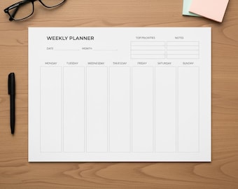Minimalist Weekly Planner Printable A4 PDF  Priorities & Tasks, Clean Layout Digital