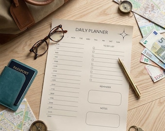 Daily Planner Printable A4 PDF – Hourly Schedule, Priorities & To-Do List, Minimalist Page, Productivity Planner