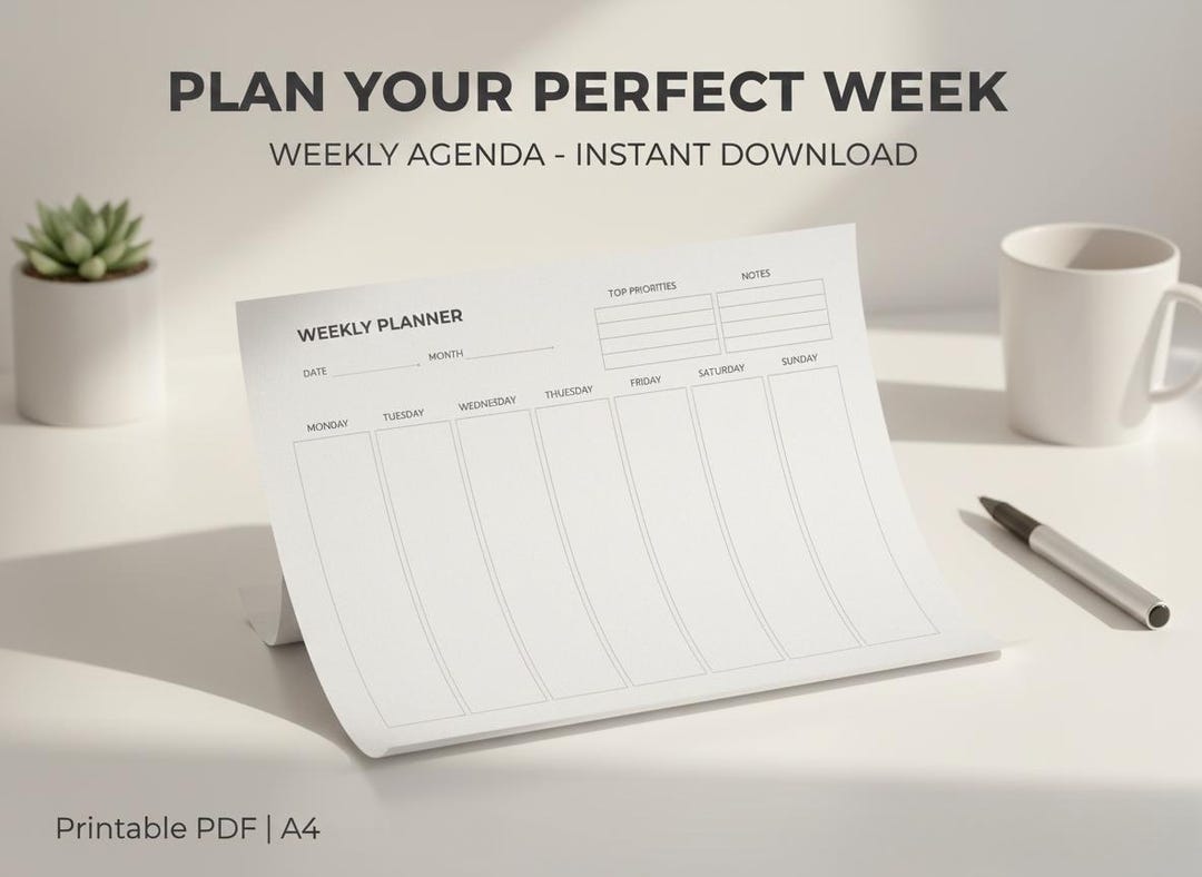 Minimalist Weekly Planner Printable A4 PDF Priorities & Tasks, Clean ...