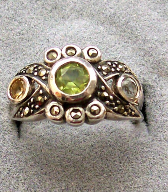 Vintage 925 Sterling Citrine and Peridot Marcasite