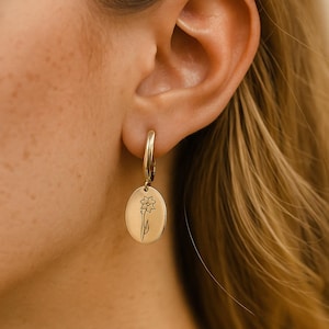 Personalized Birth Flower Dangle Earring, Silver Floral Earrings,Birthday Gift for Her/ Mom,  Silver Rose Gold Gift for Mom Everyday Jewelry