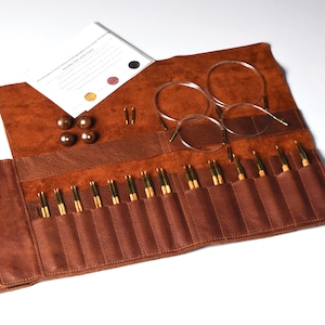 Wool and wood Olive Wood Interchangeable Knitting Needles set with Swivel Cord 5&quot; Tips Olive wood Ebony Needles Set Swivel Cord.