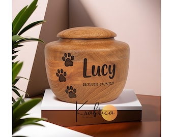 Personalized Pet Cremation Urn, Engraved Wooden Memorial for Dogs & Cats