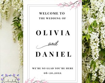 Wedding Sign Cherry Blossom Bundle Editable Template