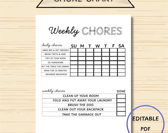 Editable Kids Chore Chart, Weekly Routine (Digital Download)