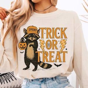Funny Halloween Feral Trick or Treat PNG Design, Halloween pumpkin png, Spooky Season png, Halloween Raccoon png, Raccoon Digital Download
