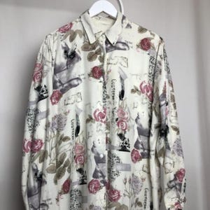 Vintage Beige Stylish Floral Print Shirt Size 36