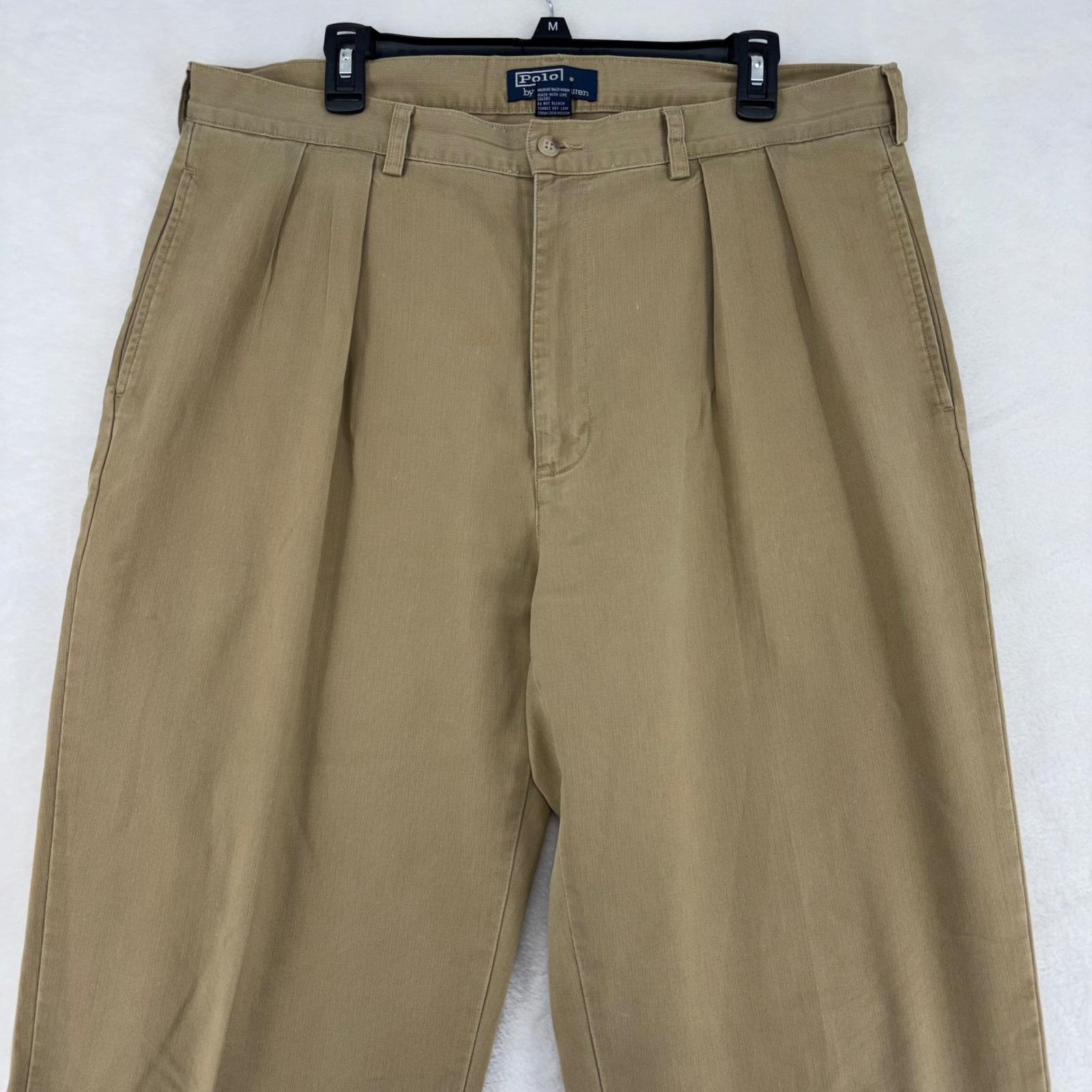 VTG Ralph Lauren Andrew Pant Mens 38x31 Tan Khaki Pleated Chino Trousers Cotton