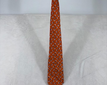 VTG Polo Ralph Lauren Men Silk Tie Orange Geometric Diamond Pattern Handmade USA