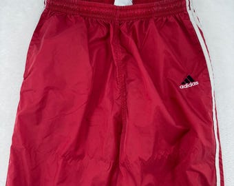 Vintage Adidas Windbreaker Track Pants Red White Stripe Mens XL Nylon Joggers