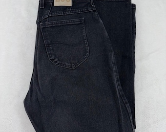 Vintage Lee High Waisted Mom Jeans Black Tapered Leg Made in USA 14 Short 305-55