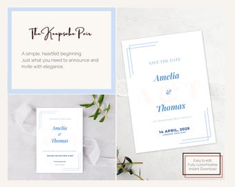Blue Skies Wedding Invitation & Save the Date Templates: Modern Canva Design (Digital Download)