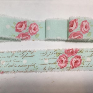 French Blue Ribbon Trim, French Inspired Ribbon, Vintage Rose Trim, Floral Ribbon Trim, Vintage Inspired Ribbon, Rose Ticking Ribbon ECS image 1