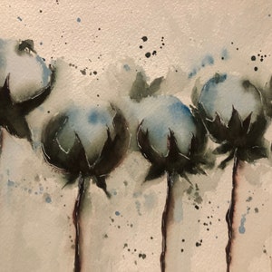 Hand geschilderde Floral Cotton Bouquet Aquarel, GRATIS VERZENDING, OOAK Originele Aquarel Art, Fine Art, Wall Hanging Aquarel