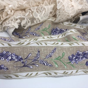 Lavender Floral Ribbon Trim, Aix en Provence Trim, Tea Stained Trim, Distressed Floral Ribbon, French Inspired Ribbon, French Country Trim image 4