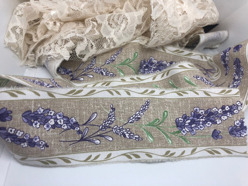 Lavender Floral Ribbon Trim, Aix en Provence Trim, Tea Stained Trim, Distressed Floral Ribbon, French Inspired Ribbon, French Country Trim image 4