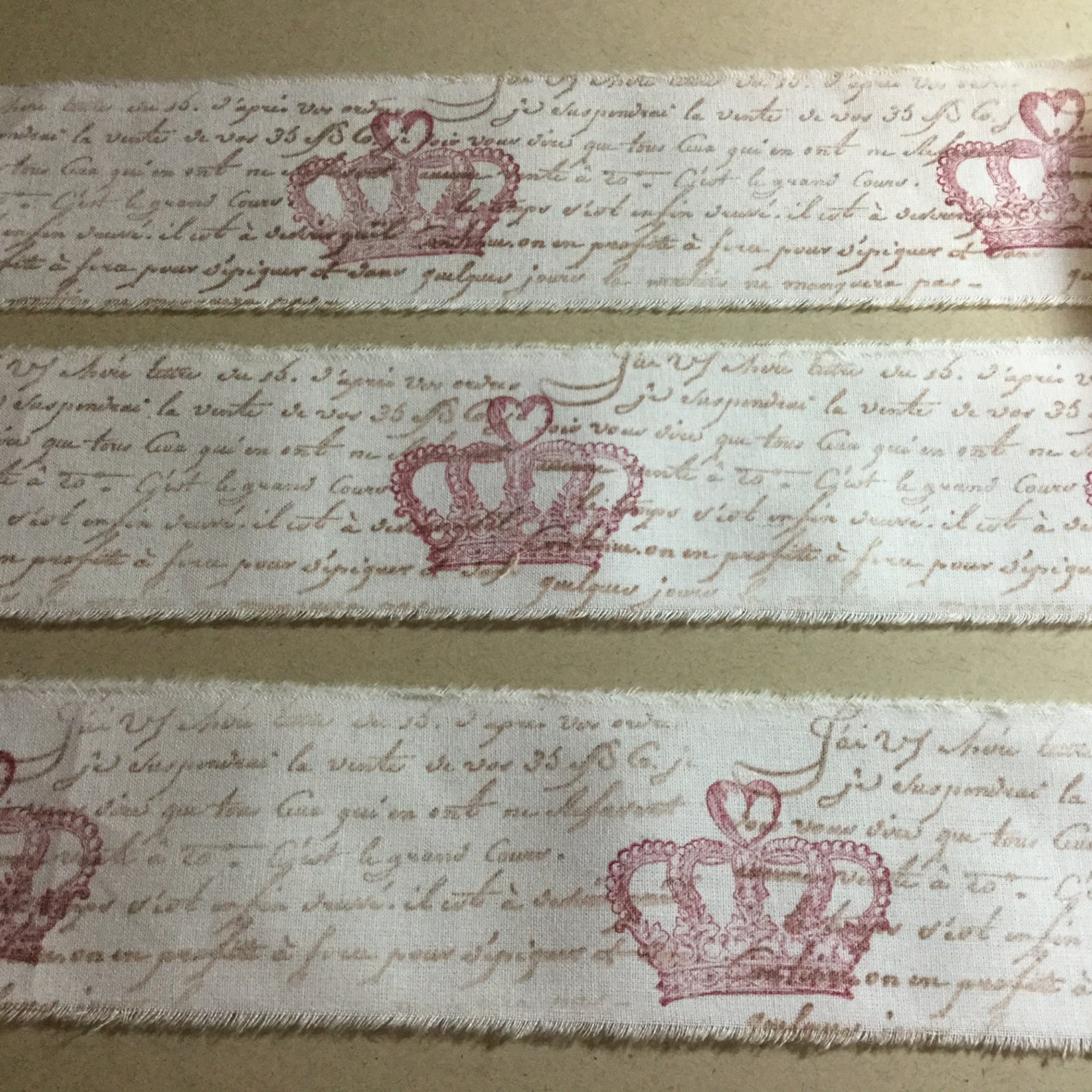 Script Ribbon Vintage Style Ribbon, Crown Ribbon, French Script Ribbon, Cotton Trim ...