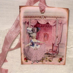 French Gift Tags, Vintage Style Gift Tags Marie Antoinette in her Bedroom Boudoir Gift Tags Boud002 ECS