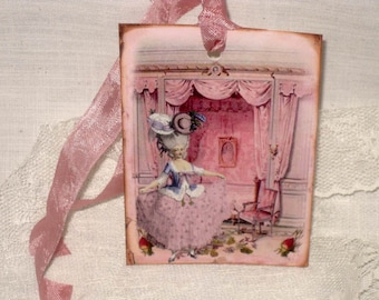 French Gift Tags, Vintage Style Gift Tags Marie Antoinette in her Bedroom Boudoir Gift Tags Boud002 ECS