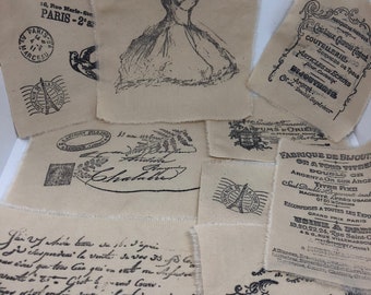 Tea Dyed Vintage Image Muslin Trim, Crafting Fabric, French Inspired Muslin image, French Country Fabric Design, French Style Motifs
