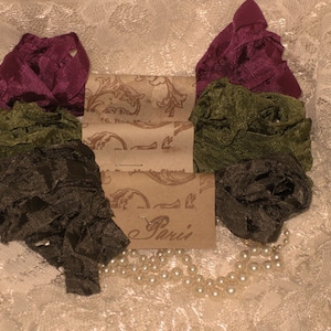 Seam binding Ribbon, Scrunched Seam Binding ribbon, Crinkled Seam Binding, French Trim, Seam Binding Neutrals,  French Rose Jardin, ECS