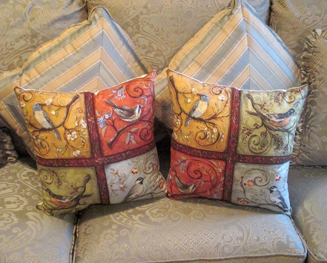 Bird Design Pillow Throw Bird Pillow Shabby Chic Pillow Etsy
