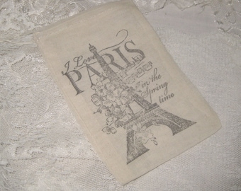 Muslin Favor Pouches Vintage Inspired Paris Eiffel Tower French Script Muslin Gift Pouches