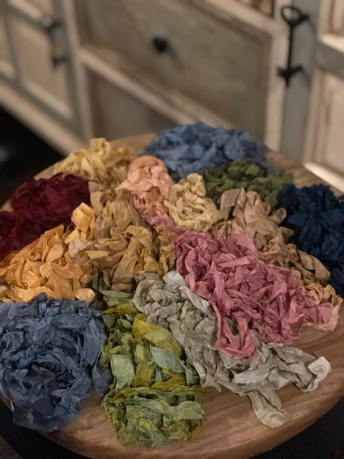 Hand Dyed and Tea Stained Scrunched Seam Binding Ribbon Bundle ...