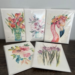 Tarjetas de acuarela con sobres de mi obra de arte pintada original, tarjetas de felicitación, tarjetas interiores en blanco, tarjetas de acuarela
