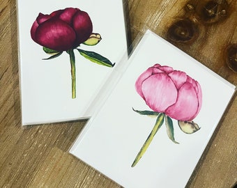 Greeting Cards set of 6 cards with Envelopes, Watercolor Realistic Peony.  This is an art Prints of my original work, A2 Size cards